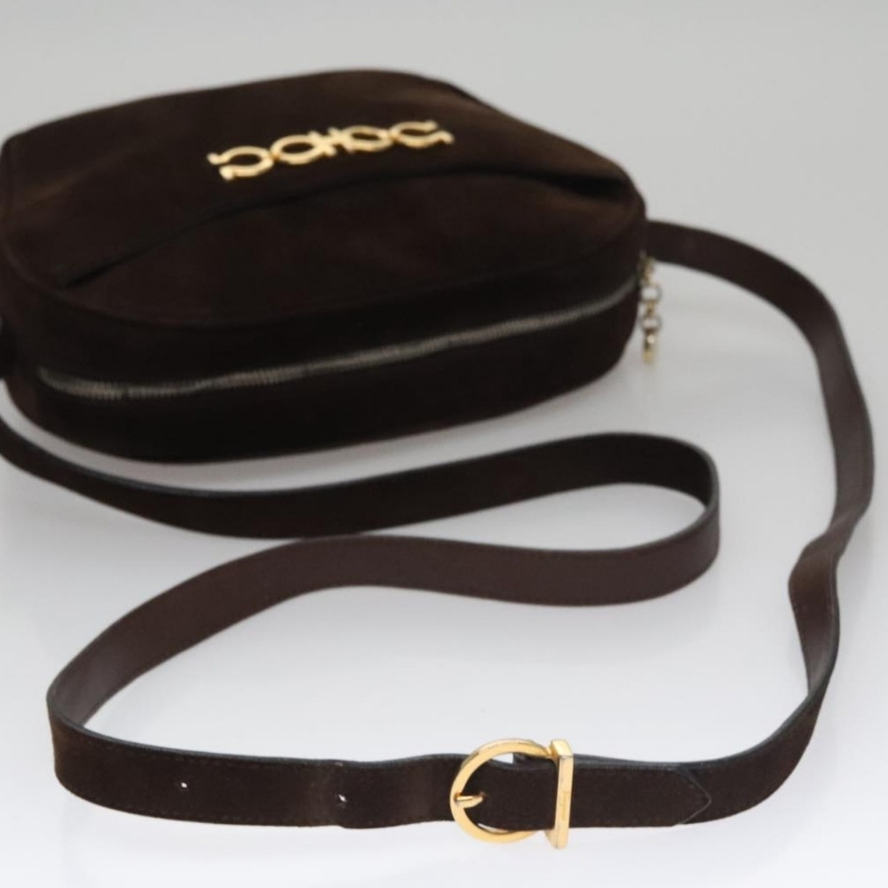 Ferragamo Black Suede Bag with Gold Accents - Picture 3 of 15